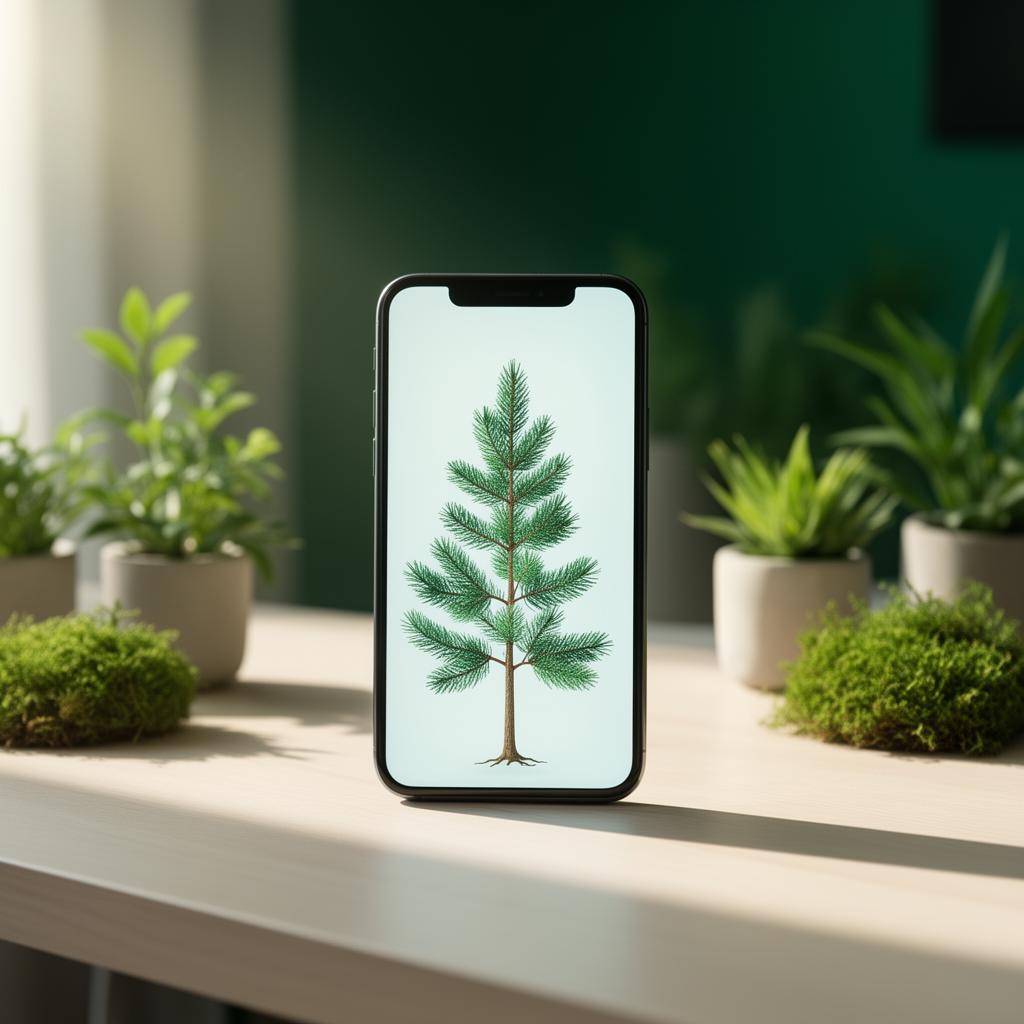 Forest focus app on a wooden desk surrounded by plants